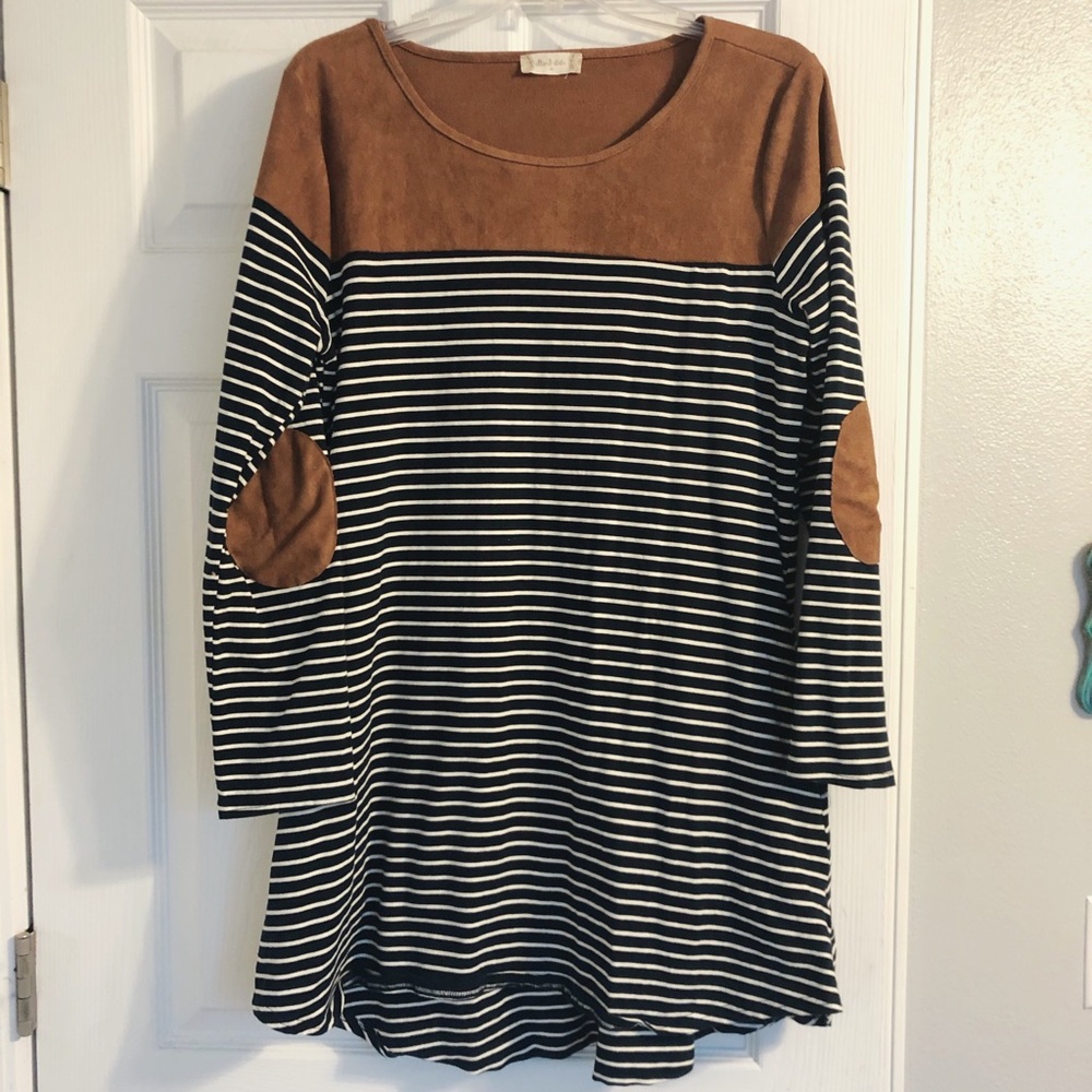 Altar’d State Striped Dress with Brown Suede